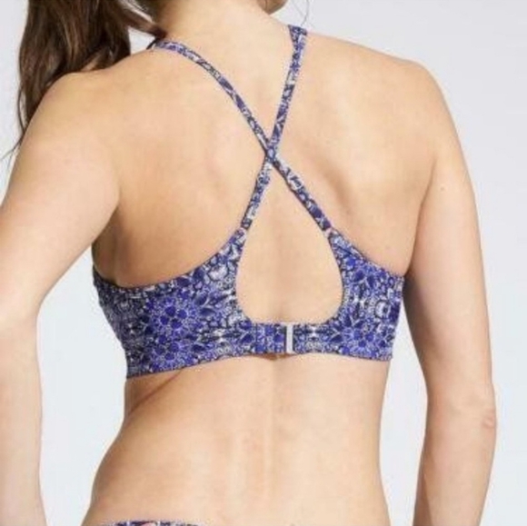 Athleta Baja Blue High Neck Swimsuit Bikini Top Underwire Cups 34D 34DD - Picture 2 of 10